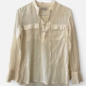 Madewell silk white blouse with lace up detail #laceup
